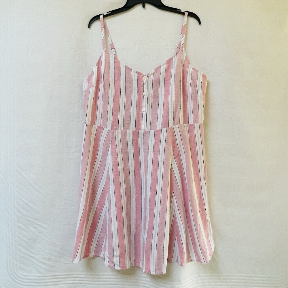 Gap Pink Striped Linen Sleeveless Short Spring Dress Womens XL Festival Party